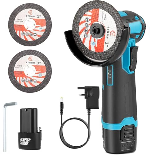 Kit smerigliatrice angolare senza fili, ricaricabile, mini smerigliatrice elettrica al litio da 7,6 cm, portatile, lucidatrice da taglio con batteria, per tagliare piastrelle, legno, pietre (scatola