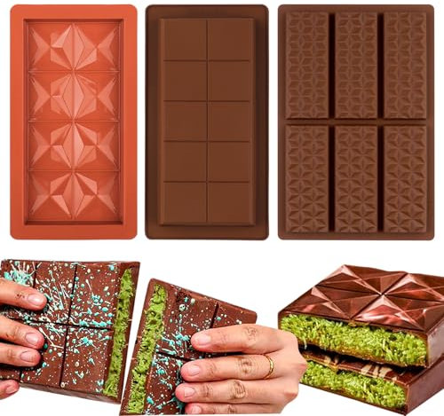 EPODA 3 Pcs Silicone Deep Chocolate Bar Molds, Deep Non-Stick Candy Molds for DIY Baking, Protein, Energy Bars, and Reusable Candy Making Molds