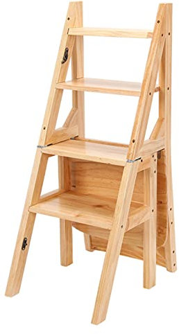 Holzleiter mit 4 Stufen, faltbarer Hocker für Zuhause, Küche, Bibliothek, multifunktional und beweglich, zusammenklappbar, Trittleiter