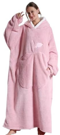 Allayu Weiche und bequeme Decke mit langen Ärmeln für Entspannung, tragbar mit Ärmeldecke für Paare, Polyester, Rosa