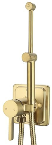Brushed Gold Handheld Warm Water Bidet Sprayer Mounted on the Wall, Concealed Hot and Cold Bidet Sprayer with Mixing Valve for Toilet