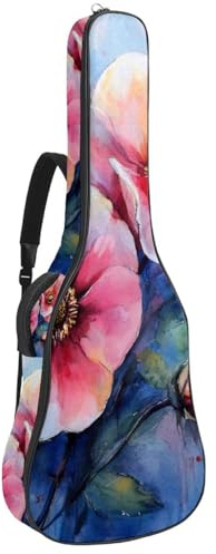 Gitarrentasche für Akustikgitarre mit Aquarell-Blumenmalerei, dick gepolstert, wasserdicht, für 101,6 cm, 104,7 cm, 106,7 cm, Mehrfarbig 04, 42.9x16.9x4.7 in, Lässiger Tagesrucksack