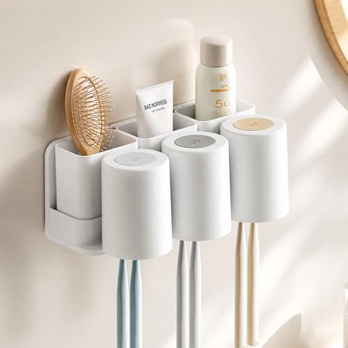 Trlyane Soporte para Cepillos de Dientes con 3 Vasos y 3 Compartimentos