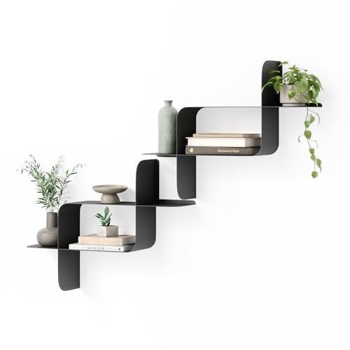 Umbra Montage Schwebendes Wandregal 2er-Set –Schwarz, Metallregal zur Wandmontage, Modernes Regal für Wohnzimmer, Küche & Bad