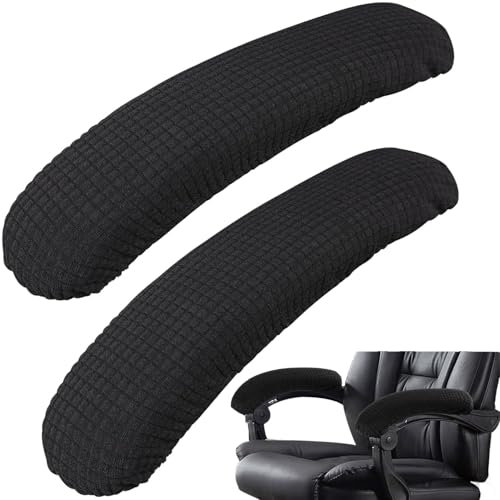 2 Pcs Office Chair Arm Cover, Armrest Slipcover Pads Chair Armrest Covers, Armrests Protector Cushion Cover, Stretchable Polyester Protector Covers for Universal Office and Gaming Chairs (Black)
