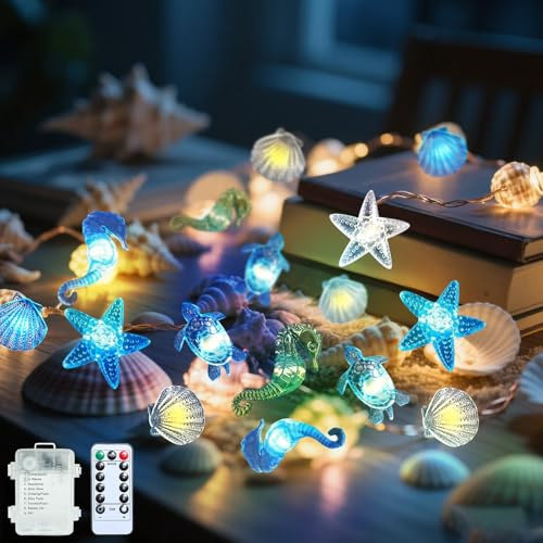 Lichterkette Meerestiere mit Timer, 3m 30 Led Lichterkette Kinderzimmer Meerestiere, 8 Modi Lichterketten Batteriebetrieben mit Fernbedienung, Maritim Deko Aesthetic Lichterkette für Innen Außen, (B)