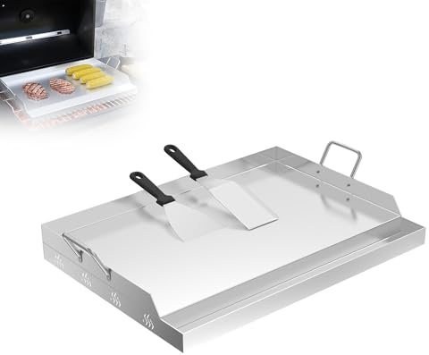 XMTECH Edelstahl Grillplatte mit Henkel, 54x41x7 cm, Gleichmäßige Wärmeverteilung für Gas- und Kohlegrills – Inkl. 2x Grillspachtel – Rost und kratzfest, Ideal für Grillpartys und BBQs