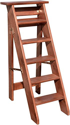 Escabeau pliable portable en bois massif à 6 marches - Marchepied d'escalier d'intérieur multifonction pour grenier - Échelle mobile pour usage domestique