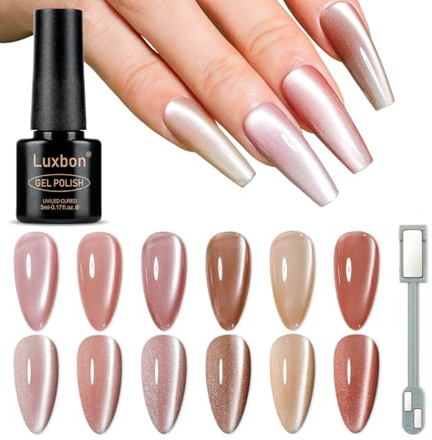 Luxbon 6 Stück Cat Eye Magnetisches Gel-Nagellack-Set - Herbstfarben-Set Langlebiger Herbst-Gel-Lack, UV-led Soak Off Nail Art Designs Maniküre-Kit 026