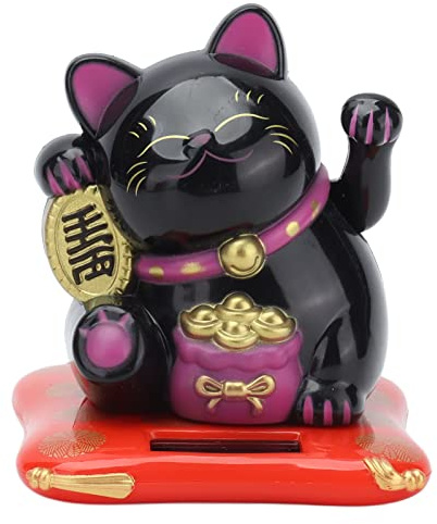 Lucky Cat, Solar Powered Maneki Neko Beckoning Lucky Fengshui Waving Cats | Welcoming Cats Suncatchers Japanese Fortune Cats Figurine Ornament for Home Car Decor (Black)