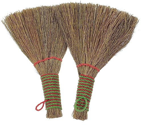 FONDOTIN 2pcs Small Straw Broom Desktop Duster Handheld Short Handle Brooms for Home and Office Dust Cleaning