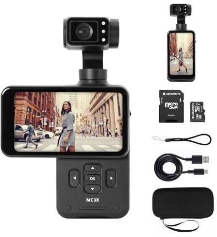 AgfaPhoto Gimbal Realimove MC3X + Tarjeta de Memoria SD 32GB - Cámara estabilizadora de 3 Ejes 4K Ultra HD, Pantalla táctil giratoria de 3,5, 20MP, Seguimiento Facial, visión Nocturna, Gran Angular