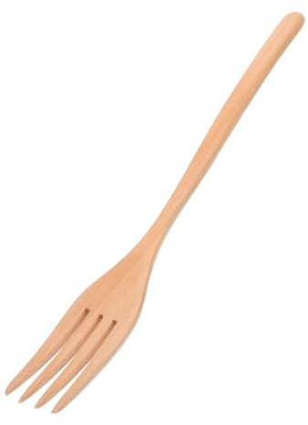 TOYANDONA Wooden Salad Fork Long Handle Kitchen Serving Fork Lightweight Fruit Dinner Household Cooking Utensil