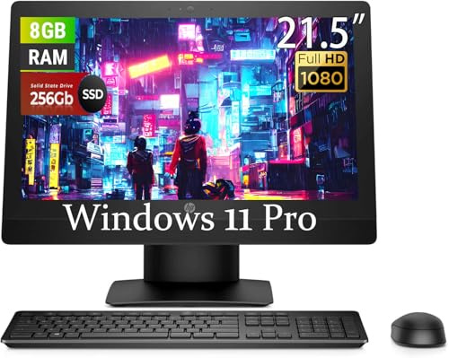 HP ProOne 600 G3 All-in-One Ordinateur de Bureau, FHD 21.5 (1920 x 1080), Intel Celeron G3930, 8GB RAM, 256GB SSD, No DVD, Clavier QWERTY américains, Souris, USB WiFi, Windows 11 Pro (Refurbished)