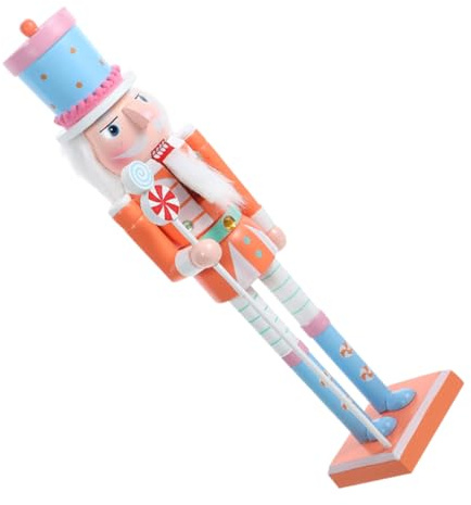Sewroro Cascanueces de Madera de Escritorio Navideño de 50 CM Adorno de Mesa Colores Macarrón Figura Artesanal Tradicional para Decoración Festiva de Navidad