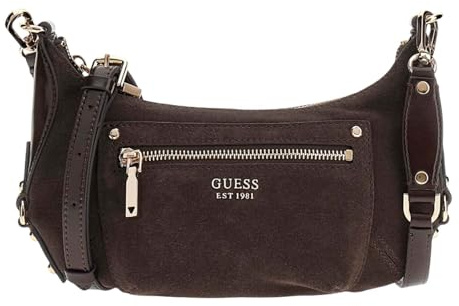 GUESS Leder Umhängetasche Marsha Mini Crossbody Bag Espresso dunkelbraun