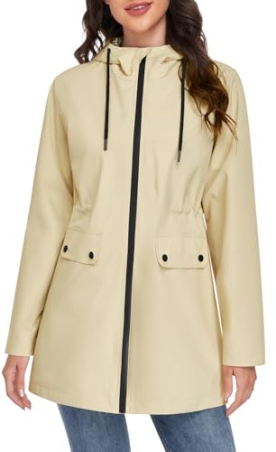 Yuson Girl Abrigo Entretiempo Mujer Largo Elegante Chaqueta Primavera Ligero Abrigo Cortavientos Parka con Capucha y Cordón Casual Cazadora para Primavera, Verano y Otoño(Beige, XXL)