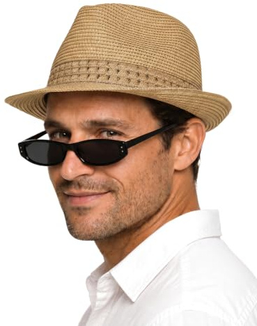Zylioo 2XL XL XL L halmfedora-hatt, kubansk hatt med kort kant, packbar sommar Trilby hatt hatt hatt för strandresor, Khaki-B, S/L