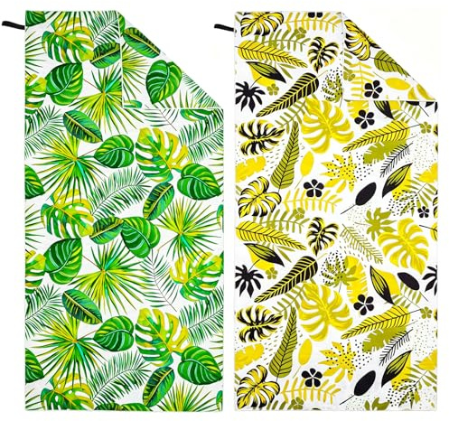 Hexify Toalla Playa XXL Juego de 2-90 X 180 cm, Toalla Grande de Microfibra de Secado RáPido, Toalla de BañO Sin Arena, Manta de Playa para Mujer (Verde + Amarillo)