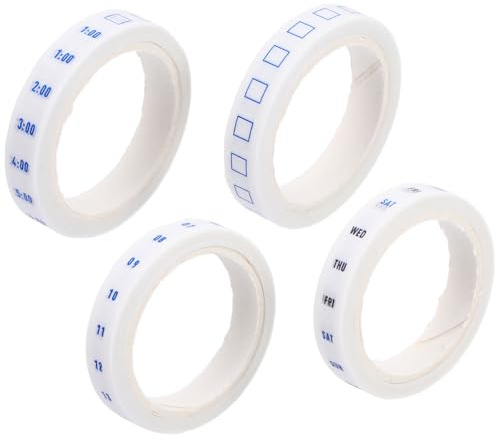 Weekly Japanese Washi Tape Set for Journaling Planner Use 4 Rolls | White Washi Paper, Simple Design for Decorating Planners and Journals, Sturdy Versatile Cutting