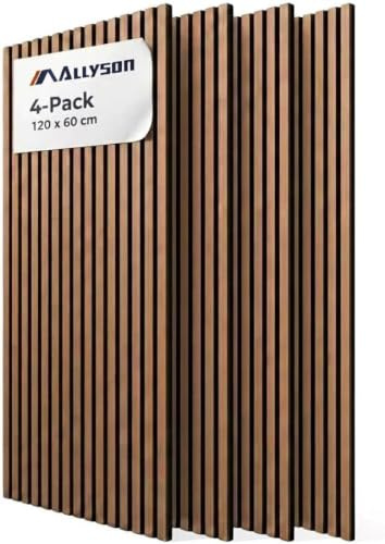 Allyson® 4er-Set Akustikpaneele 120 x 60 x 2,1cm, Holz, 3D-Wandpaneele | Schallabsorption & Wanddekoration, Wandverkleidung, Holzpaneele, 1950 g/m² PET, 2,88 m² Schallschutzplatten
