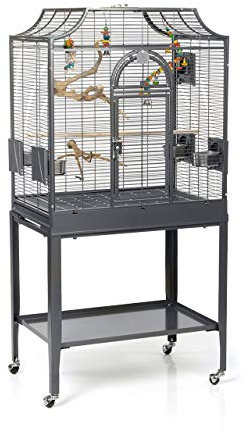Montana Cages | Premium Vogelkäfig Madeira I Vogelkäfig für Sittiche, inkl. Anflugklappe, Freisitz, 4 Edelstahlnäpfe, AVILON Pulverbeschichtet, Antik Edition, ca. 69 x 45 x 141cm