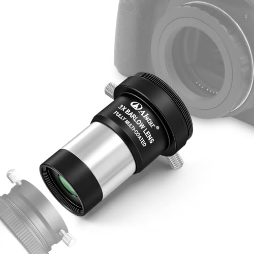 Alstar 3X Barlowlinse, 3,17 cm voll mehrfach vergütetes Teleskop Barlowlinse | Präzise CNC-gefräst, Kurzfokus, M42-Gewinde DSLR-Kamera-Verbindungsschnittstelle, für Teleskopokulare, Teleskop-Zubehör