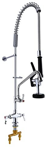 MaxSen Pull Out Spray Commercial Pre Rinse Faucet with Pot Filling Add On Spout Deck Mount Single Hole Double Handle (MS-5801BDP)