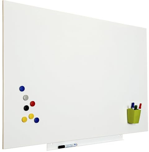Rocada | Whiteboard Rahmenlos |Als Projektionsfläche |Trocken Abwischbar und mit Stiftablage für Marker | Whiteboard Magnetisch |150x100 cm [Matt Weiß]