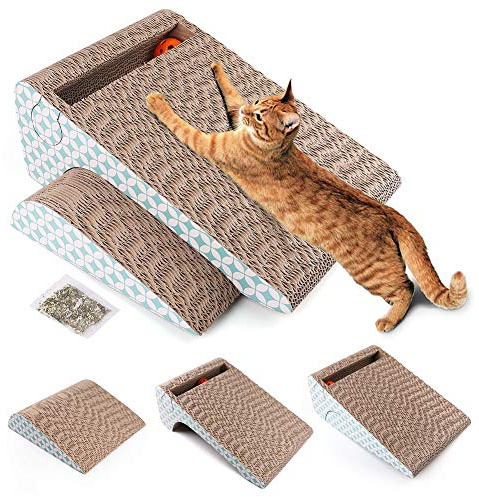 PrimePets Cat Scratcher Cardboard with Catnip, Removable Cat Scratching Pad with Ball, 2-in-1 Corrugated Cat Scratch Lounge Sofa