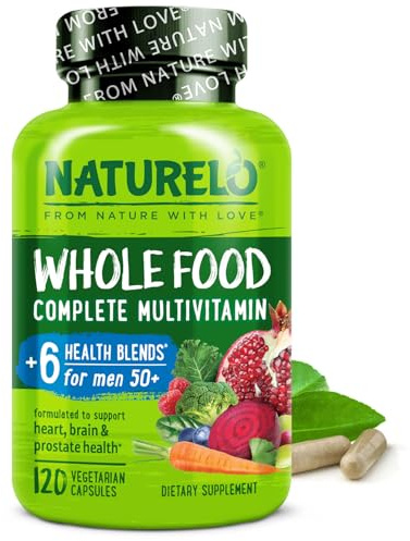 NATURELO Whole Food Multivitamin for Men 50+ - with Vitamins, Minerals, Organic Herbal Extracts - Vegan Vegetarian - for Energy, Brain, Heart and Eye Health - 120 Capsules