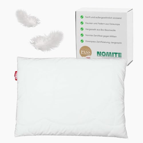 zizzz Enten Daunenkissen - Made in Germany - NoMite & Downpass Zertifiziert - Kissen aus 15% Entendaunen / 85% Entenfedern mit Bio Baumwoll Batist umhüllt (40x60)
