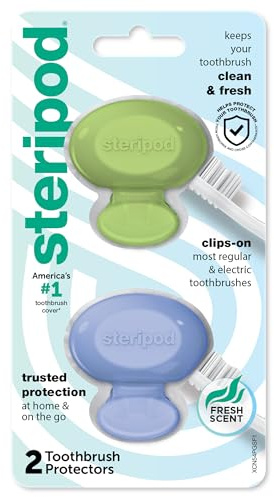 Steripod Zahnbürstenschutz zum Anklippen, Grün und Blau, 2 Stück