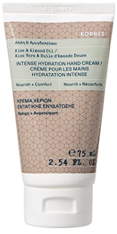 KORRES ALOE & ALMOND OIL Intensiv feuchtigkeitsspendende Handcreme mit Mandelöl, für geschmeidige Haut, silikon- und parabenfrei, 75 ml