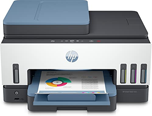 HP Smart Tank 7606 28C03A - Impresora A4 Multifunción con Deposito de Tinta Recargable, Impresión a Color, Escaner, Copiadora, Fax, Wi-Fi, Smart App, Blanco y Azul