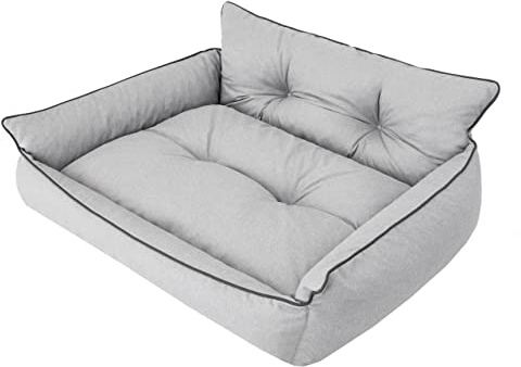 PillowPrim Hundebett Haustierbett Liegen Hundekissen Gesteppt Bett Hundeliege Hundematratze Sofa Tierbett Hundesofa Matratze, XL - 82 x 63 cm, Asche Ökoleinen