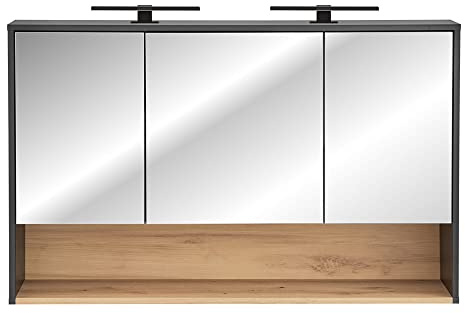 Lomadox Bad Spiegelschrank 120 cm inkl. LED Beleuchtung in anthrazit mit Artisan Eiche Nb., B/H/T: ca. 120/80/25 cm