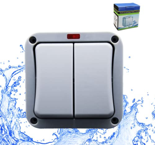 Universalschalter AIFIZO Wasserdichter Schalter für Outdoor Garten Balkon IP66 Wasserdicht Doppelschalter IP66 Schalter Nennleistung 20A(2Weye)