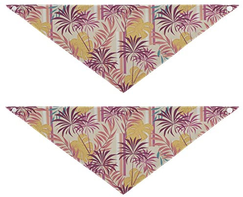 2 Stück Hundehalstücher Haustier Bandana Schal Druckknopf Dreieck Lätzchen Halstuch Set Haustier Urlaub Zubehör Dekor für kleine bis große Welpen Hunde Katzen Medium Gold Lila Bunte tropische Blätter