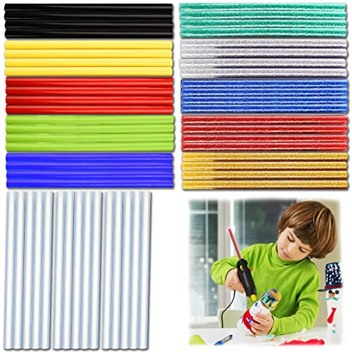 Klebesticks mit Glitter, FainFun 55 Stück 7 * 100MM Bunte Klebesticks für Heißklebepistole, Heißklebesticks Stark transparent, Heizkleber Klebestifte Kit für DIY Kunsthandwerk und Schnelle Reparatur