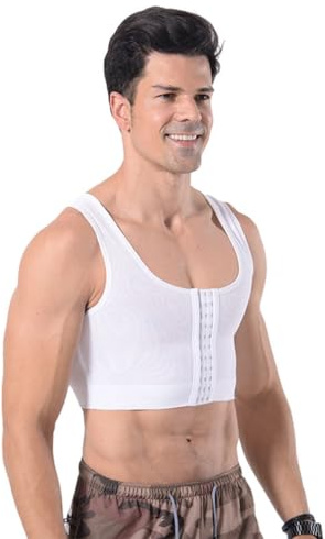 SUIUOI Body shaper da uomo, a compressione piatta, per nascondere ginecomastia, maglione per il petto, a compressione, dimagrante, corsetto, canottiera, canottiera, shapewear, bianco, XL