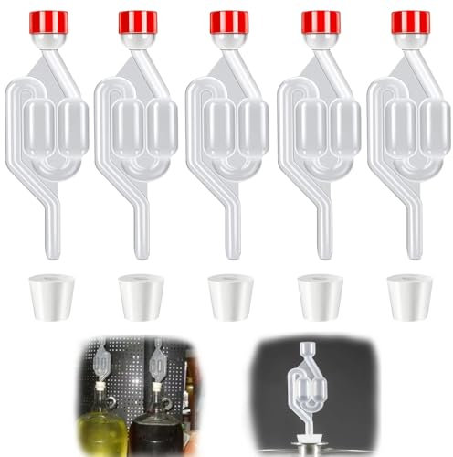 Sprießen 5 Stück Gärröhrchen,Bubbler Mit Gärspund,Transparentes Gärröhrchen Kunststoff,Gärspund Mit Gummistopfen,Gärröhrchen Mit Stopfen Zum Brauen Von Bier,Wein,Fermentiertem Sauerkraut