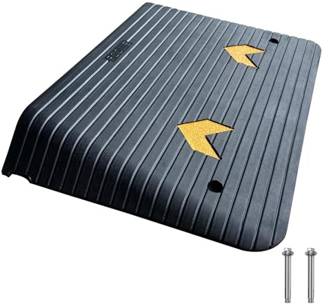 F COME Rubber Threshold Ramp for Doorways Heavy Duty 10cm 4 Rise Wheelchair Ramp, 1 Pack Recycled Rubber Power Curb Ramp for Door Threshold Wheelchair Scooter Ramp Curb Ramp (RTR100)