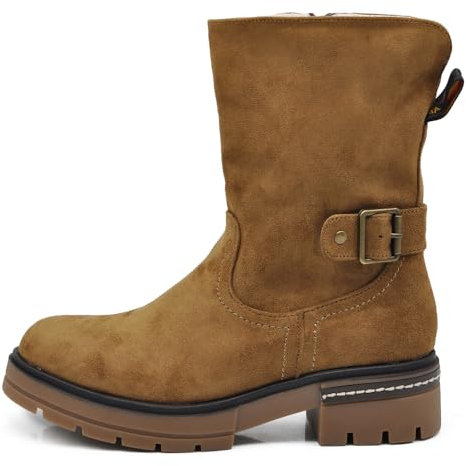 IF Stivali Stivaletti Imbottiti Pelosi Suola In Gomma Anfibi Biker Motociclista Caviglia Con fibbia Da Donna GR1168 Khaki N.38