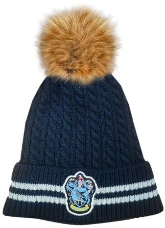 Lizenzierte Unisex Harry Potter Ravenclaw Zopfmuster Skimütze Beanie mit abnehmbarem Bommel Geeignet für Erwachsene und Jugendliche Navy, navy, One size