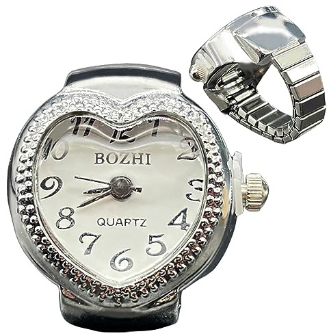 SOYDAN Damen-Fingeruhr | runde Ringuhr in Herzform, dehnbares Band, elastisch, analoge Fingerringuhr für Männer, , weiß, 1