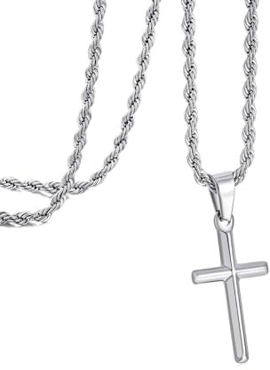 murtoo Kette Herren, Halskette mit Kreuz Anhänger für Herren, Silberkette Edelstahl, Kreuzkette für Herren Damen, Cross Geschenk für Herren (50cm, Silber(Verdrehte Kette))