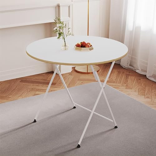 ZYBOWAYL Klappbar Gartentisch Holz-Esstisch Balkon Klapptisch Φ80xH74cm Rund Beistelltisch Faltbar Küchentisch for 4 Personen für Balkon, Terrasse, Outdoor, Dekorativer Garten-Möbel(Color:C)