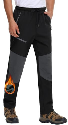 MOCOLY Pantalon Randonnée Doublé Polaire Hiver Homme Pantalons Softshell Cargo Chaud pour Ski Snowboard Moto Neige VTT Chasse Travail avec Anti Ronce Noir S
