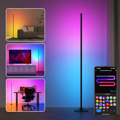 Lanmonlily Lampada da Terra LED, app compatibile con Alexa e Google Assistant, musica Sincronizzazione e Timer e DIY Modalità, 16 milioni di colori Lampada da terra elegante per camera
